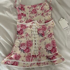 Peppermayo Cream and Pink Floral Lace-Up Chemise